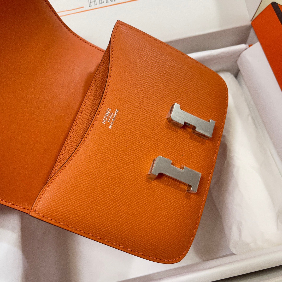 Hermes Constance 18 Mini Shoulder Bag In Orange Epsom Leather